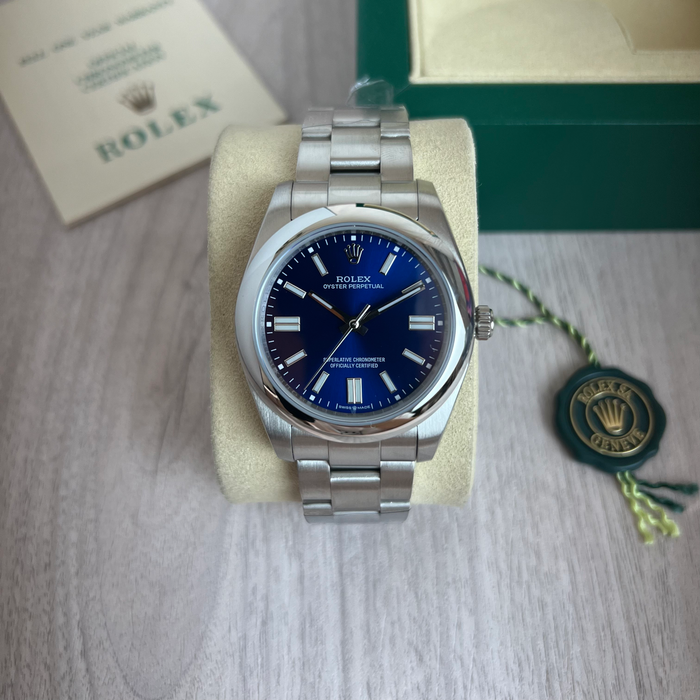 ROLEX OYSTER PERPETUAL PRATA AZUL 41MM
