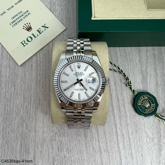 ROLEX DATEJUST PRATA BRANCO JUBILEU 41MM