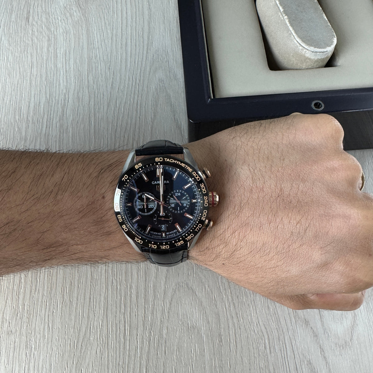 TAG HEUER CARRERA PRATA ROSE COURO 41MM