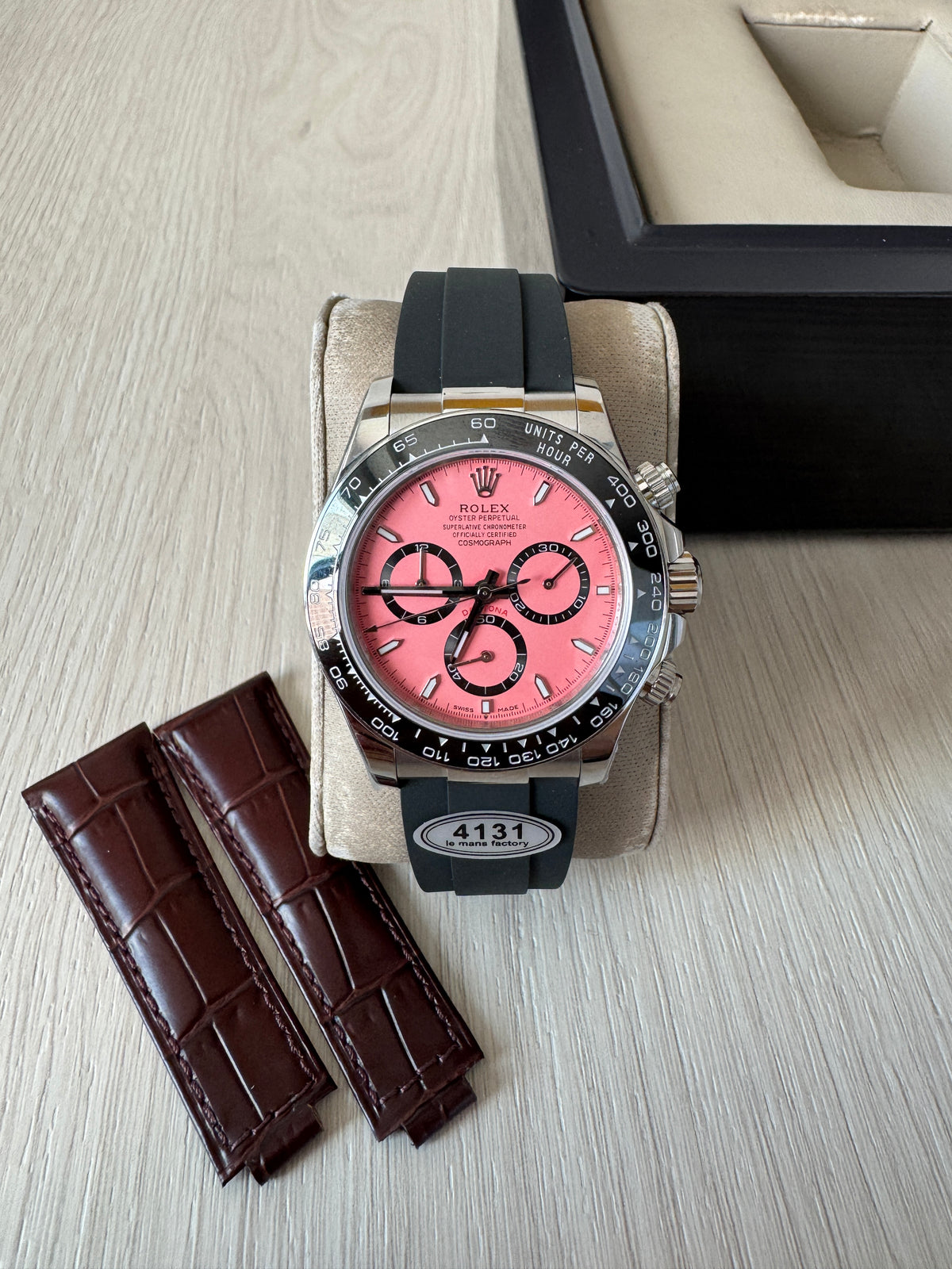 ROLEX DAYTONA PRATA ROSA COURO + BORRACHA 40MM