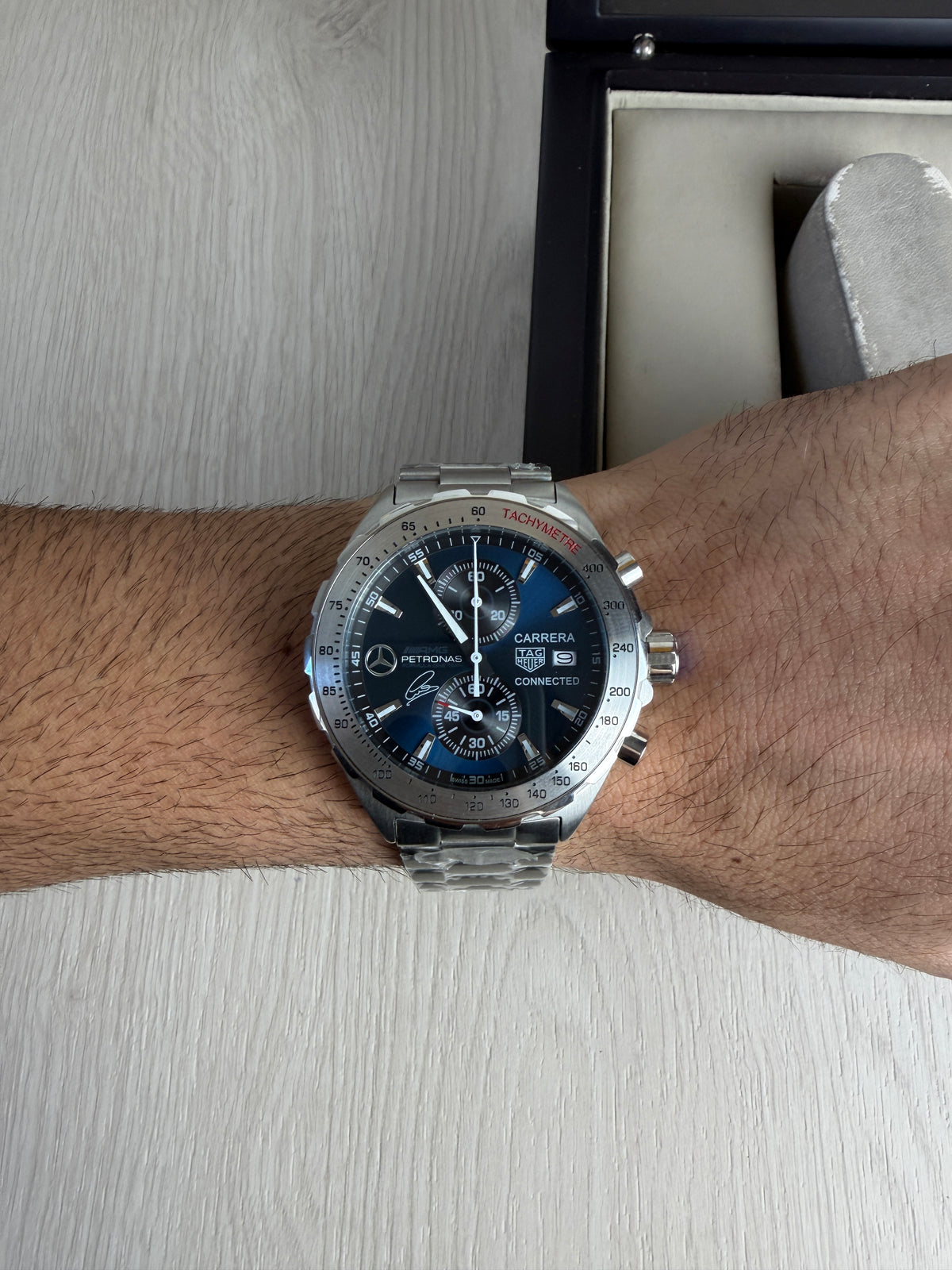 TAG HEUER CARRERA AMG PRATA AZUL 43MM
