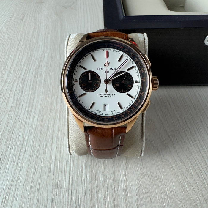 BREITLING PREMIER ROSE BRANCO COURO 43MM