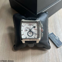 TAG HEUER MONACO PRATA BRANCO COURO 42MM