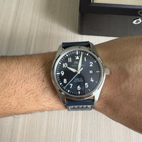 IWC MARK XVIII PRATA AZUL COURO AUTOMÁTICO 41MM