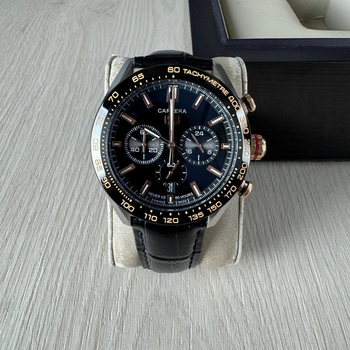 TAG HEUER CARRERA PRATA ROSE COURO 41MM