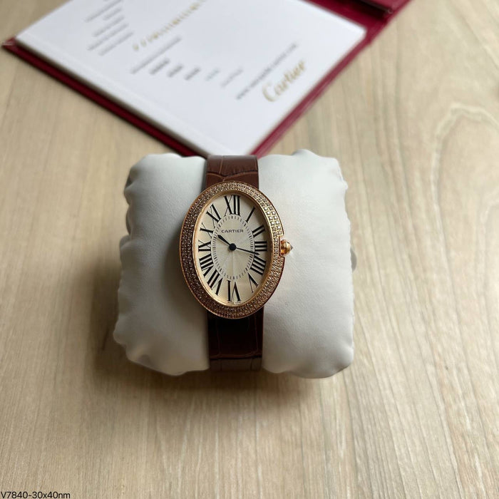 CARTIER BAIGNOIRE ROSE BRILHANTE COURO 30MM FEMININO