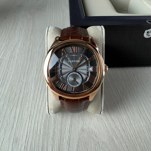 CARTIER DRIVE ROSE PRETO COURO 41MM