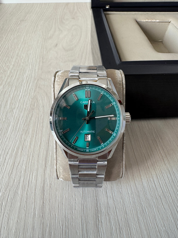 TAG HEUER CARRERA CAL 5 PRATA VERDE AUTOMATICO 41MM