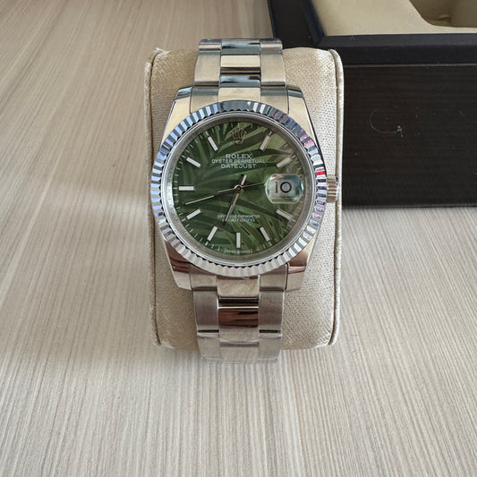 ROLEX DATEJUST PRATA VERDE FEMININO 36MM