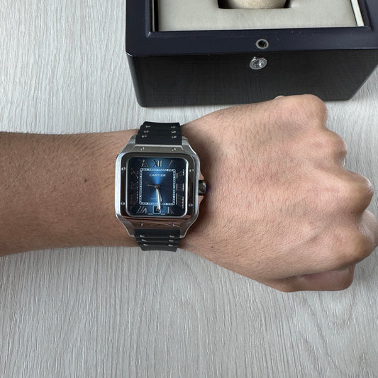 CARTIER SANTOS PRATA AZUL 40MM X 47MM