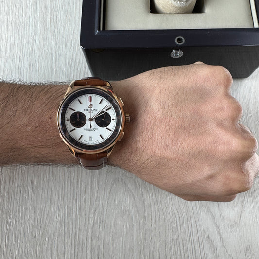 BREITLING PREMIER ROSE BRANCO COURO 43MM