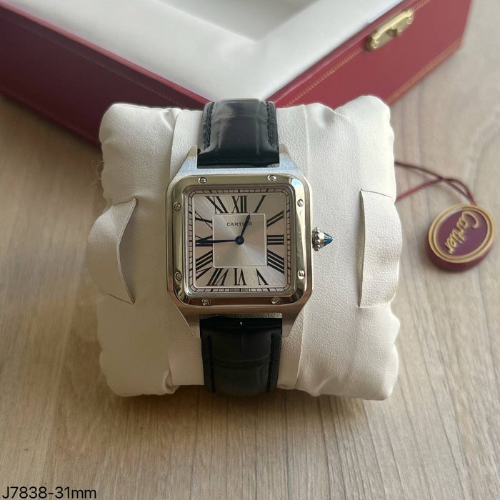 CARTIER SANTOS DUMONT PRATA COURO 31MM X 45MM