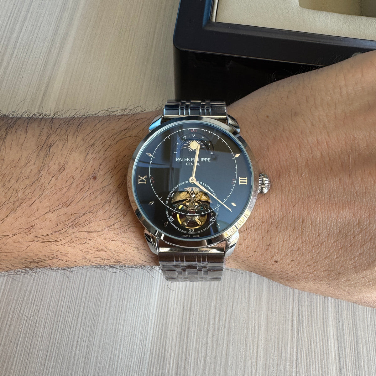 PATEK PHILIPPE PRATA PRETO AUTOMATICO 43MM