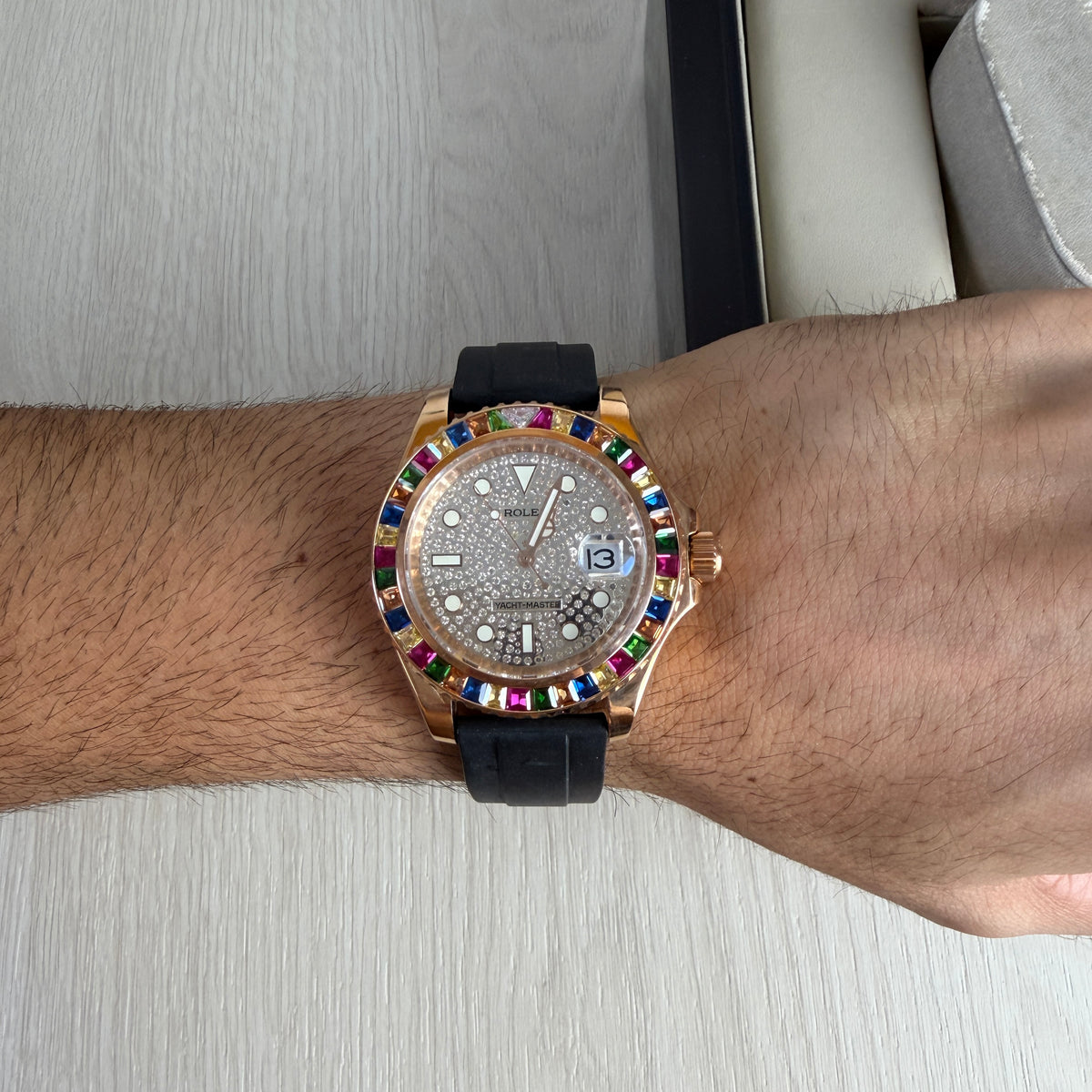 ROLEX YACHT MASTER BRILHANTES ROSE BORRACHA 40MM