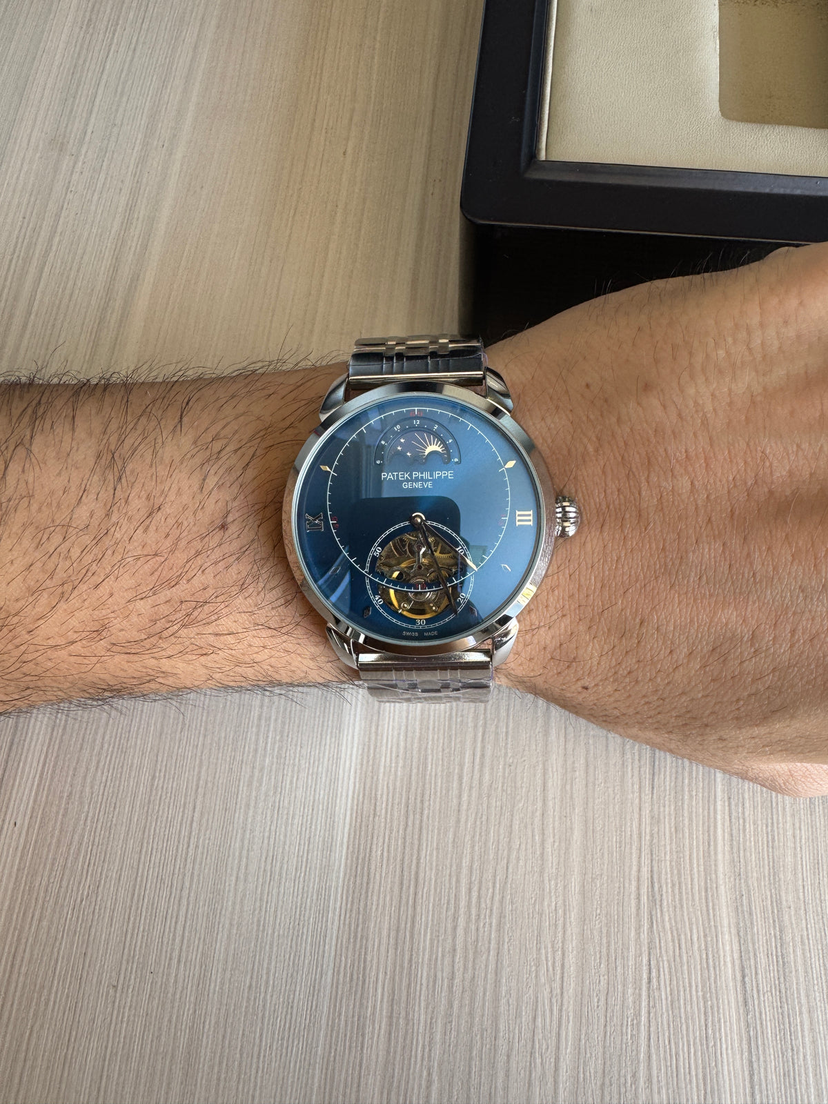 PATEK PHILIPPE PRATA AZUL AUTOMATICO 43MM