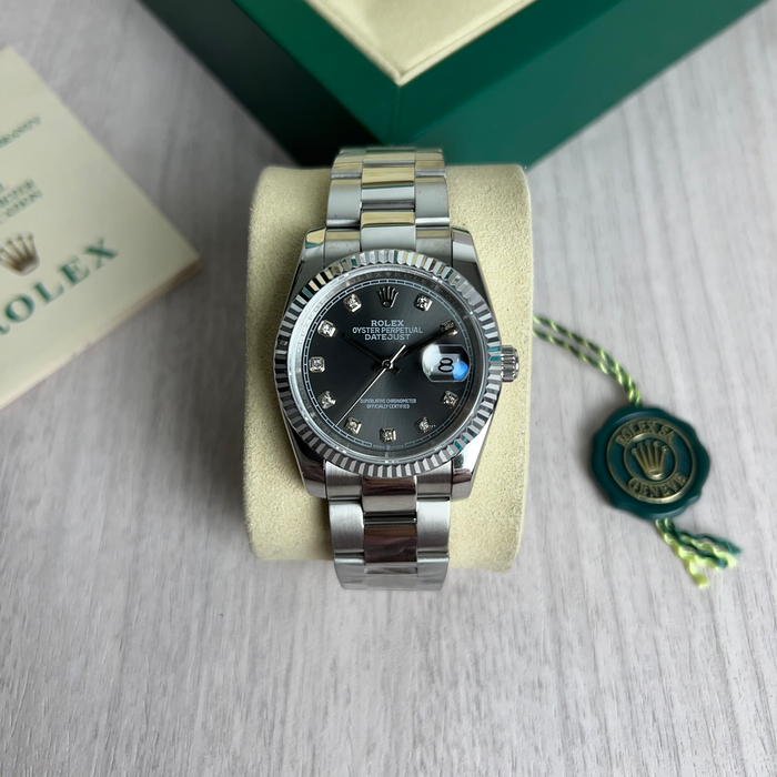 ROLEX DATEJUST PRATA CINZA FEMININO BRILHANTES 36MM