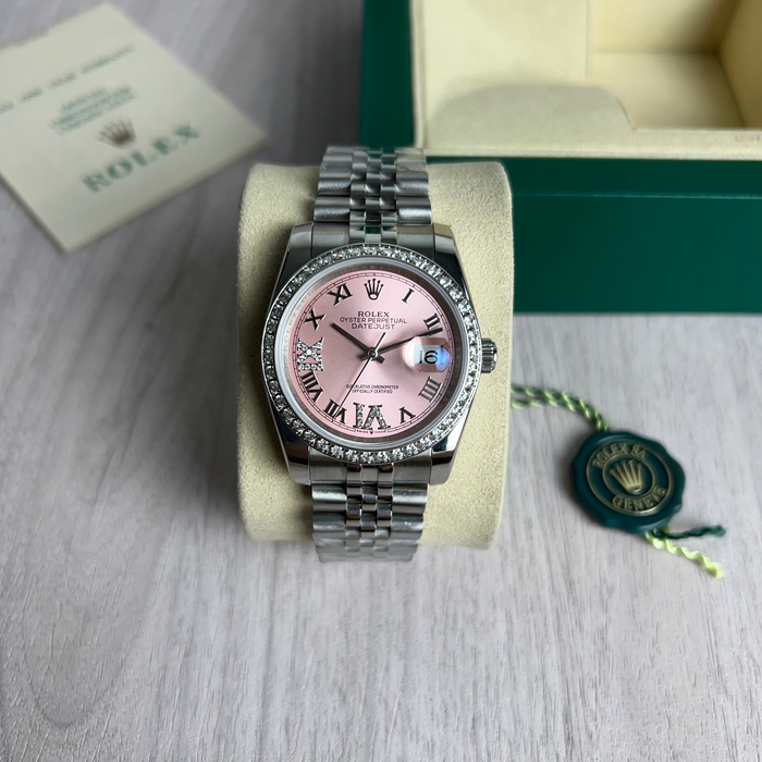 ROLEX DATEJUST PRATA ROSA BRILHANTES FEMININO 36MM