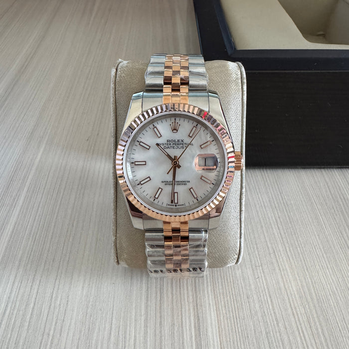 ROLEX DATEJUST MISTO ROSE BRANCO FEMININO 36MM
