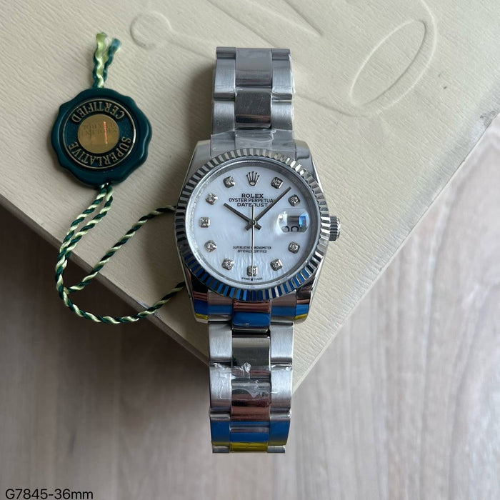 ROLEX DATEJUST PRATA BRANCO BRILHANTES 36MM