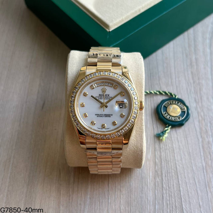 ROLEX DAY DATE DOURADO BRANCO BRILHANTES 40MM
