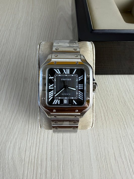 CARTIER SANTOS PRATA PRETO 40MM X 47MM
