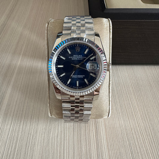 ROLEX DATEJUST PRATA AZUL FEMININO 36MM