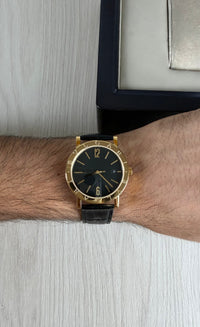 BVLGARI ROMA DOURADO PRETO COURO AUTOMATICO 38MM