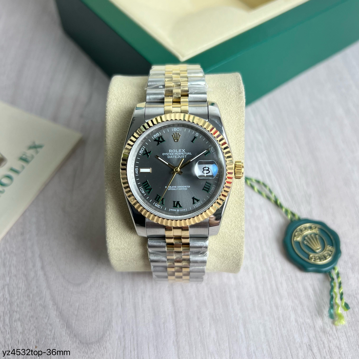ROLEX DATEJUST MISTO DOURADO CINZA FEMININO 36MM