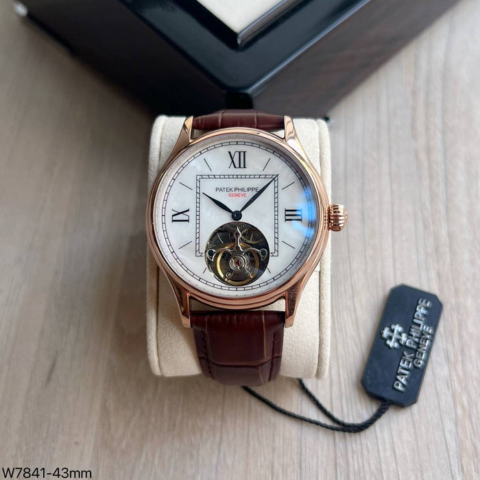 PATEK PHILIPPE ROSE COURO AUTOMATICO 43MM