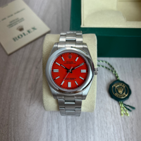 ROLEX OYSTER PERPETUAL PRATA VERMELHO 41MM