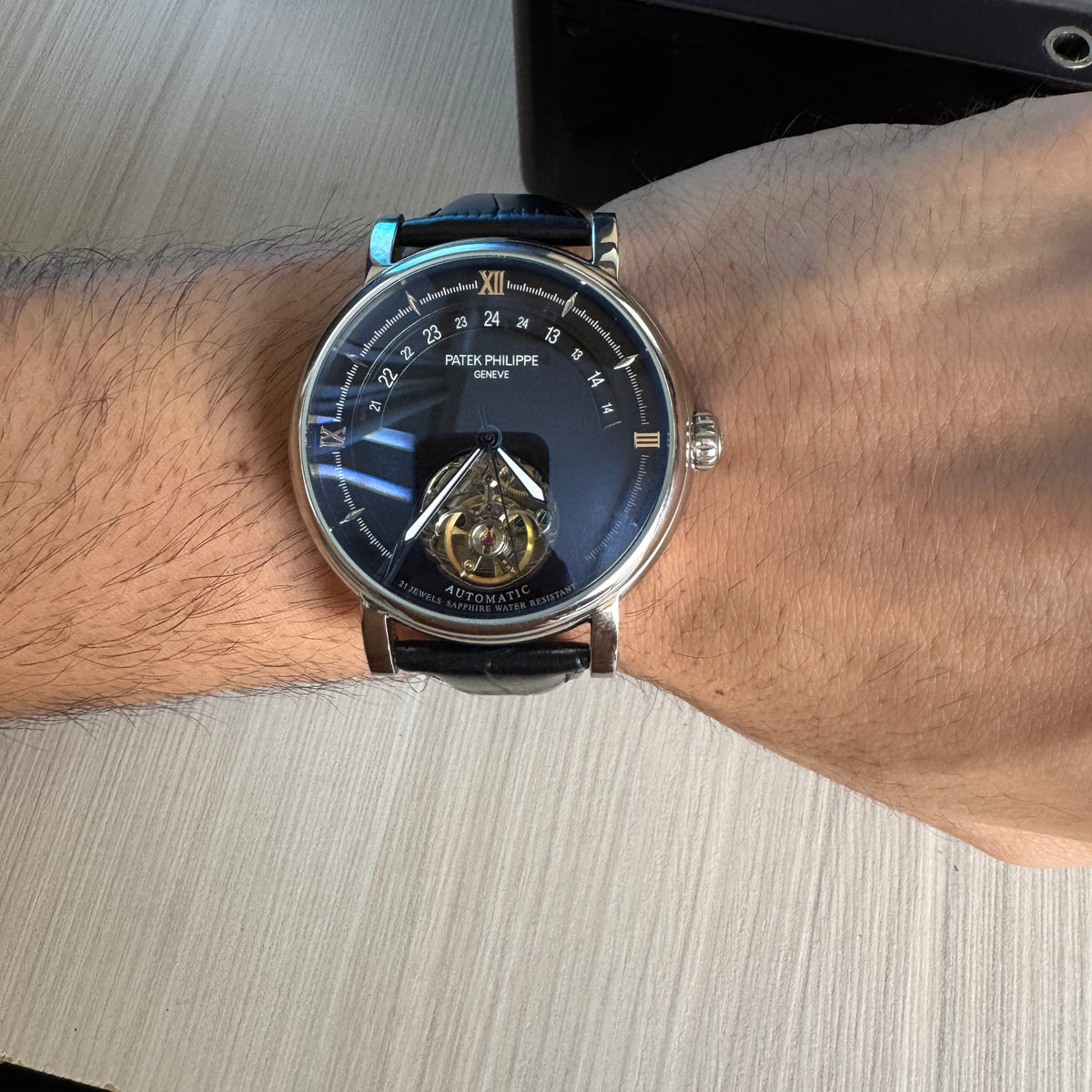 PATEK PHILIPPE PRATA PRETO COURO AUTOMATICO 43MM