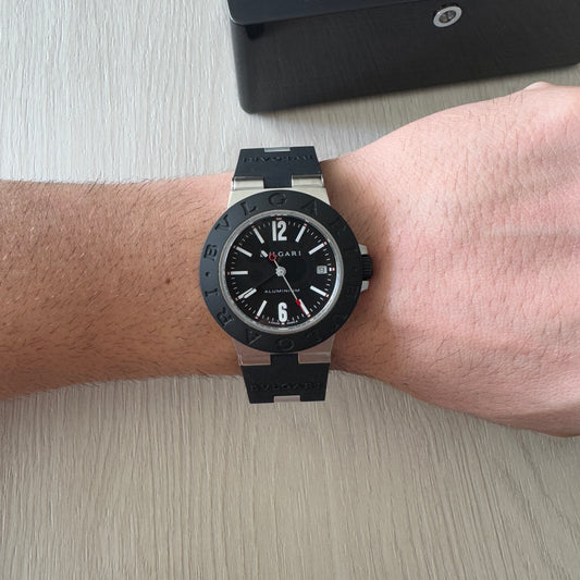 BVLGARI ALUMINIUM  PRATA PRETO AUTOMÁTICO 40MM