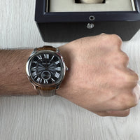 CARTIER DRIVE PRATA PRETO COURO 41MM