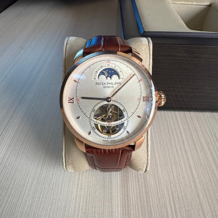 PATEK PHILIPPE ROSE COURO AUTOMATICO 43MM