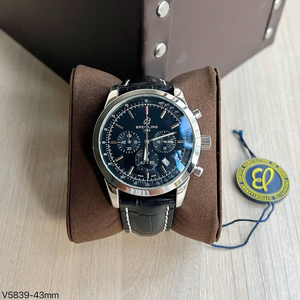 BREITLING PRATA COURO 43MM