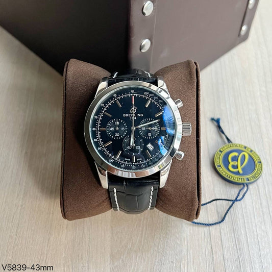 BREITLING PRATA COURO 43MM
