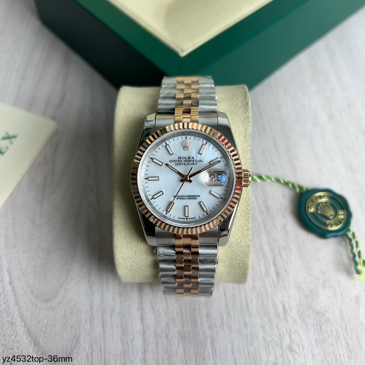 ROLEX DATEJUST MISTO ROSE BRANCO FEMININO 36MM