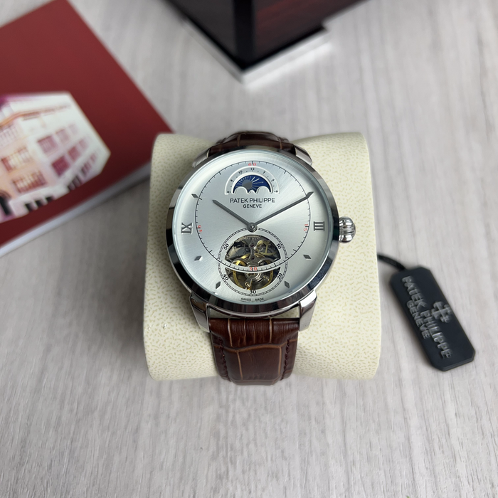PATEK PHILIPPE PRATA BRANCO COURO AUTOMATICO 43MM