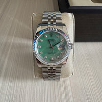 ROLEX DATEJUST PRATA VERDE BRILHANTES FEMININO 36MM