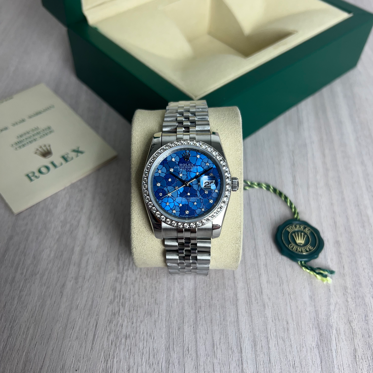 ROLEX DATEJUST PRATA AZUL BRILHANTES FEMININO 36MM