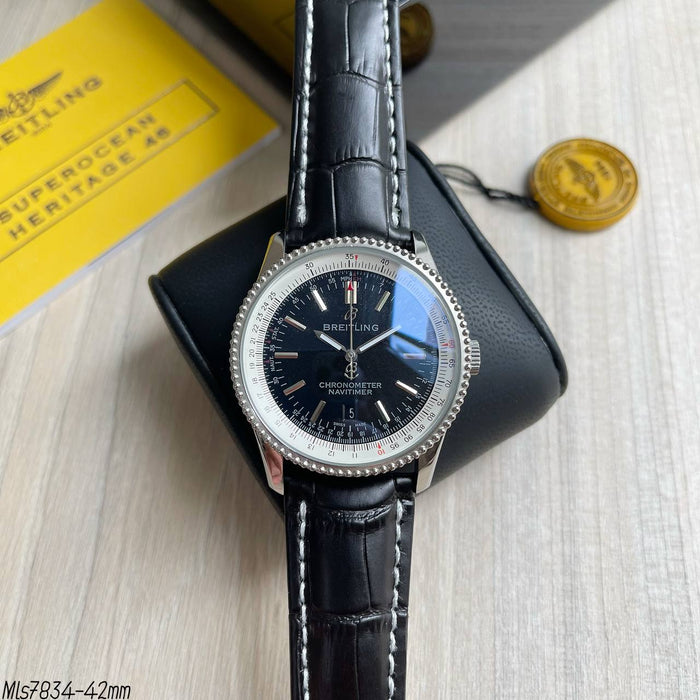 BREITLING NAVITIMER PRETO COURO AUTOMÁTICO 46MM