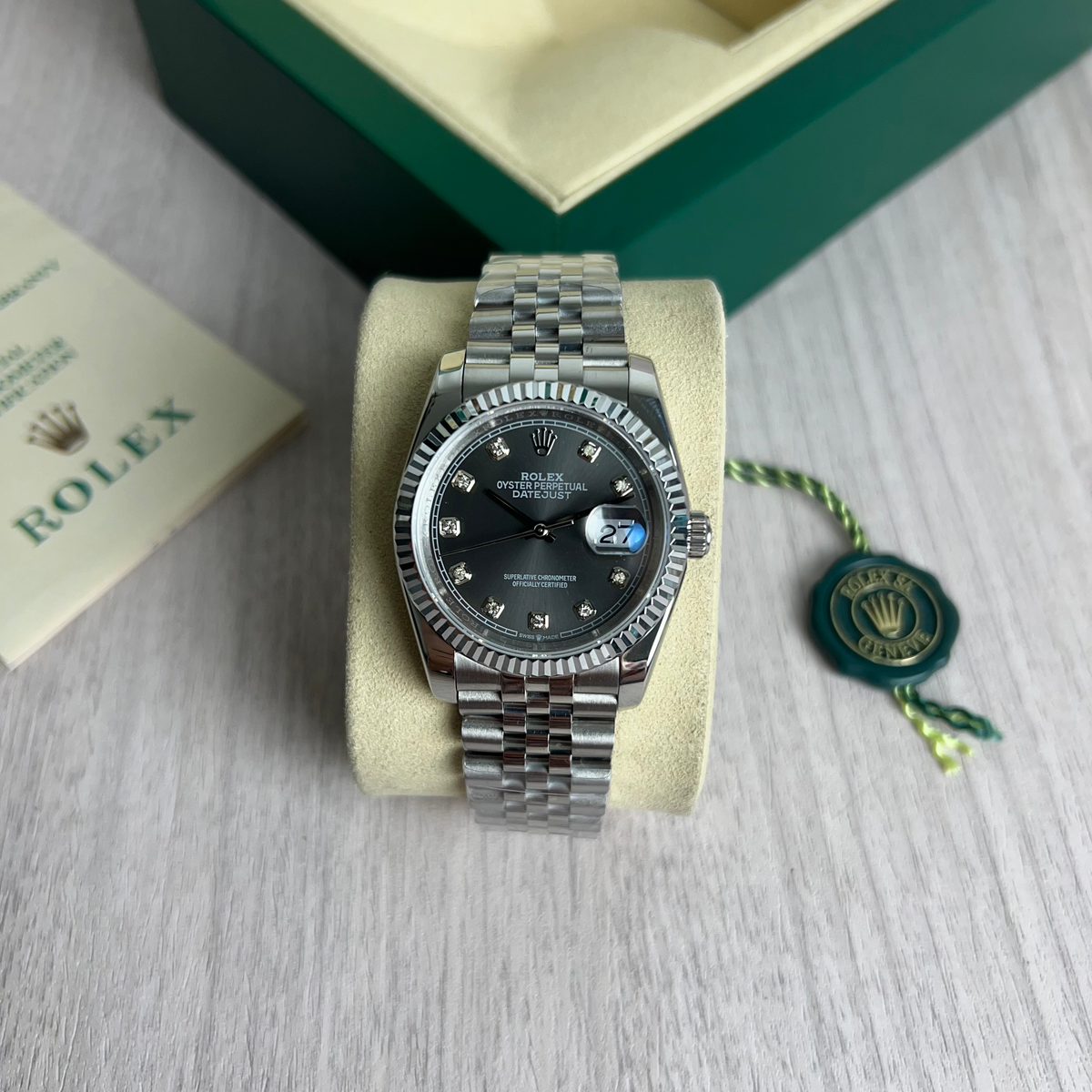 ROLEX DATEJUST PRATA CINZA FEMININO BRILHANTES 36MM