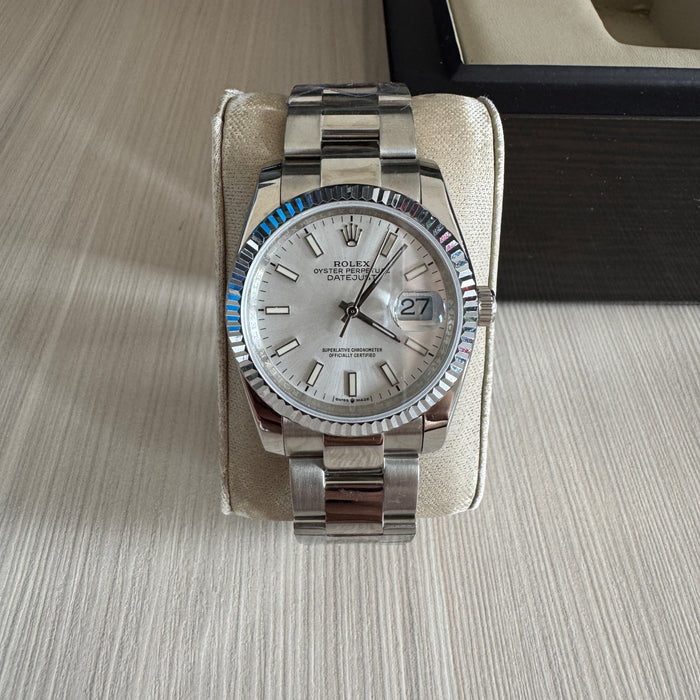 ROLEX DATEJUST PRATA BRANCO FEMININO 36MM