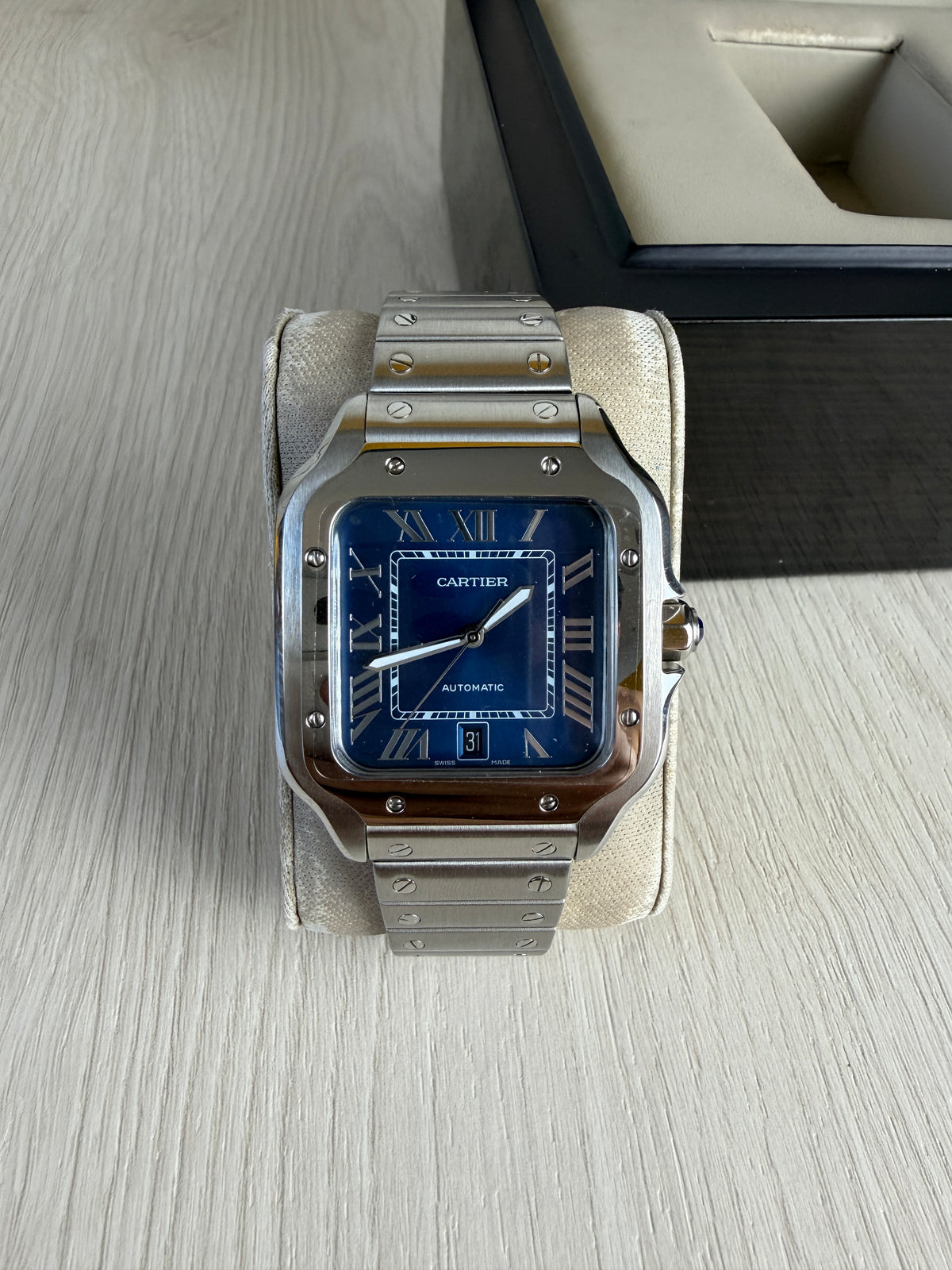 CARTIER SANTOS PRATA AZUL 40MM X 47MM