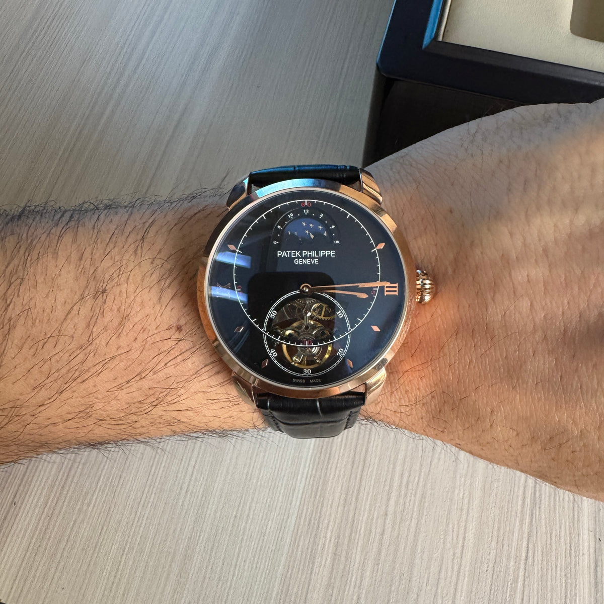 PATEK PHILIPPE ROSE PRETO COURO AUTOMATICO 43MM