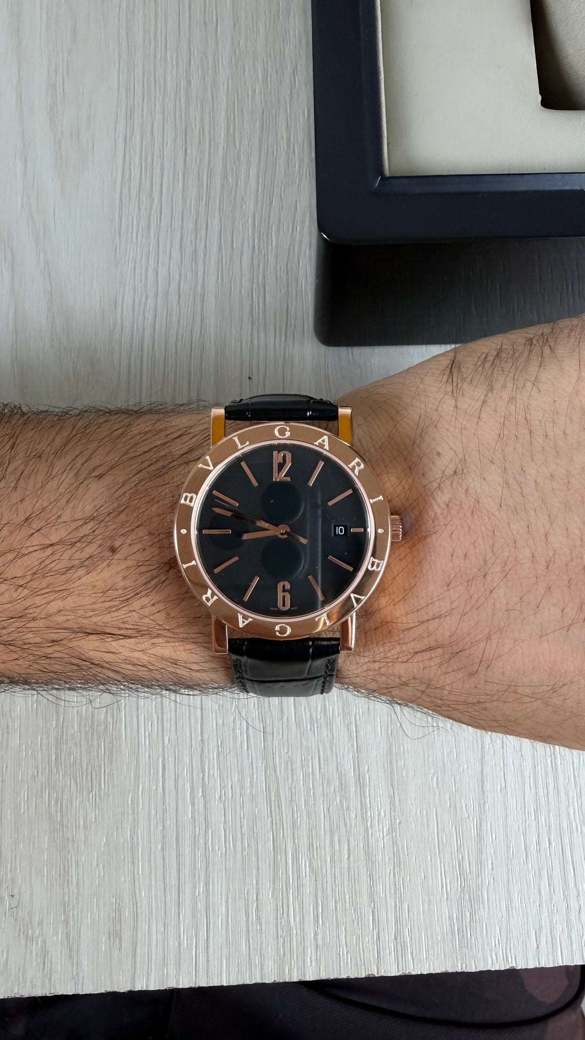 BVLGARI ROMA ROSE PRETO COURO AUTOMATICO 38MM