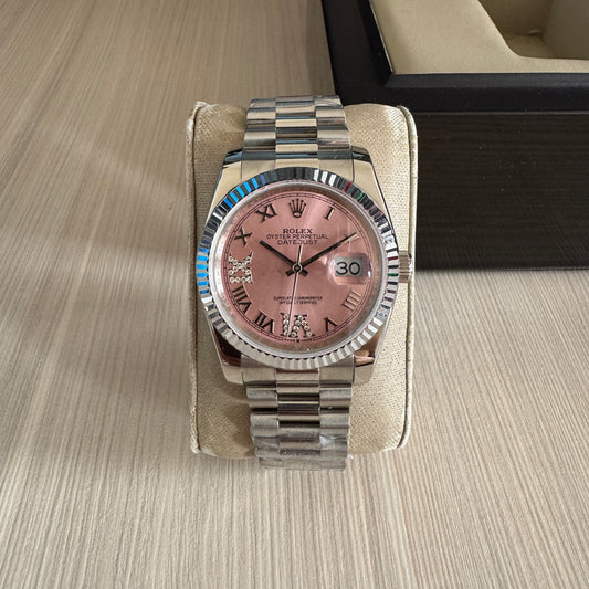 ROLEX DATEJUST PRATA ROSA BRILHANTES FEMININO 36MM