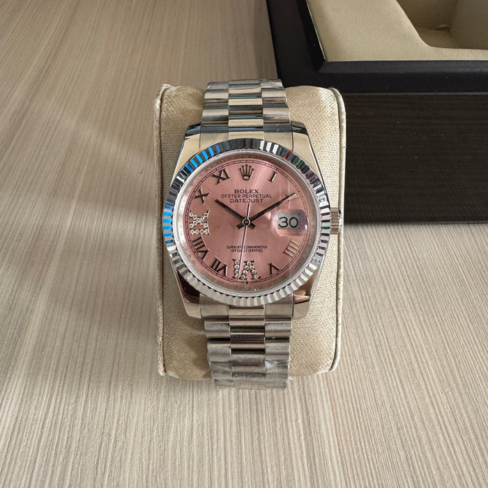 ROLEX DATEJUST PRATA ROSA BRILHANTES FEMININO 36MM