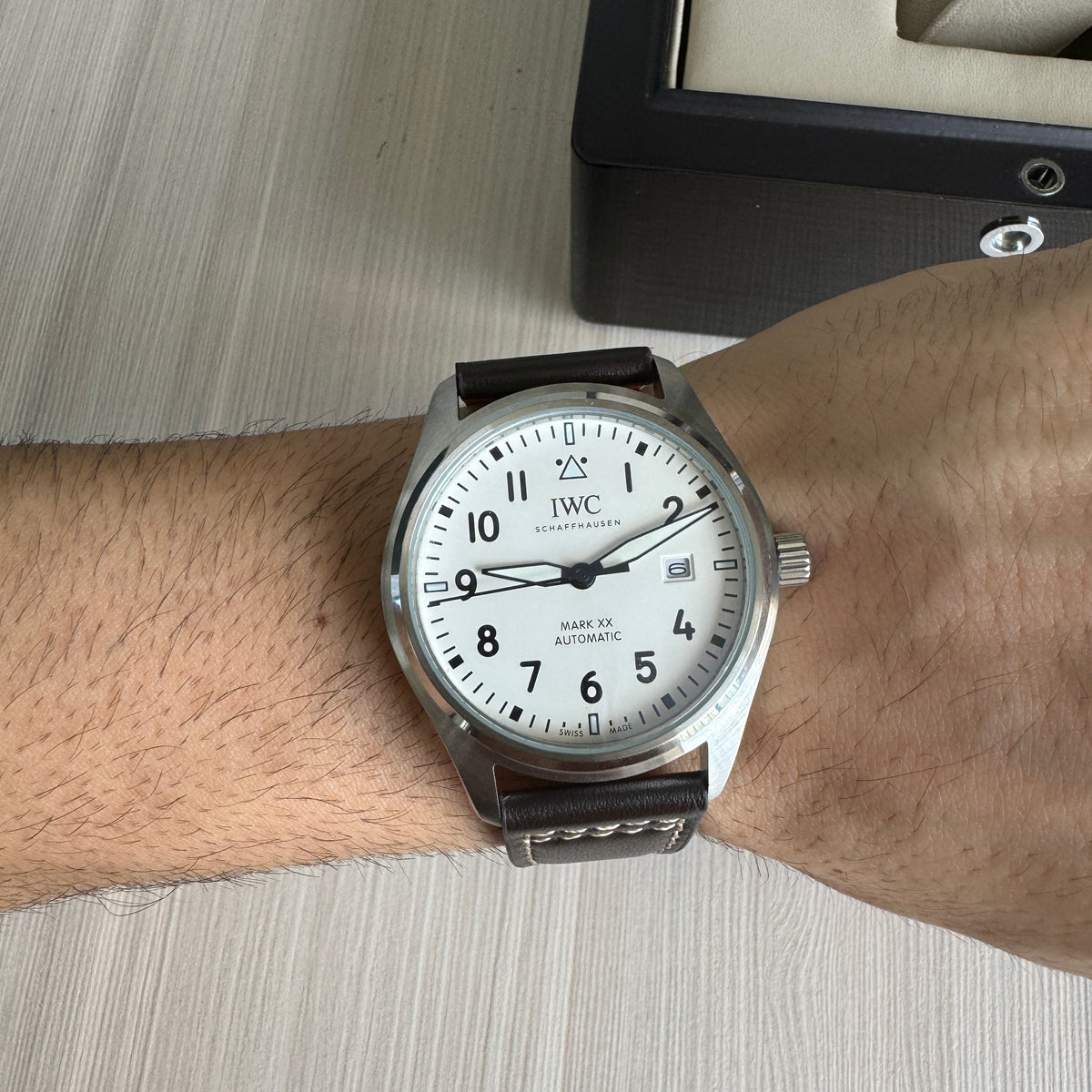 IWC MARK XVIII PRATA BRANCO COURO AUTOMÁTICO 41MM