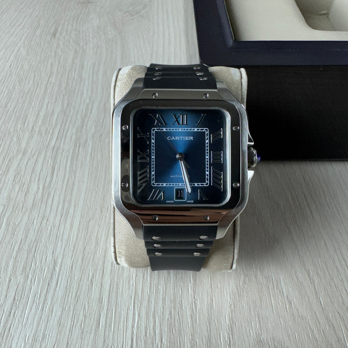 CARTIER SANTOS PRATA AZUL 40MM X 47MM